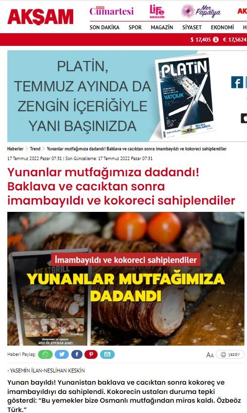To δημοσίευμα της εφημερίδας Aksam