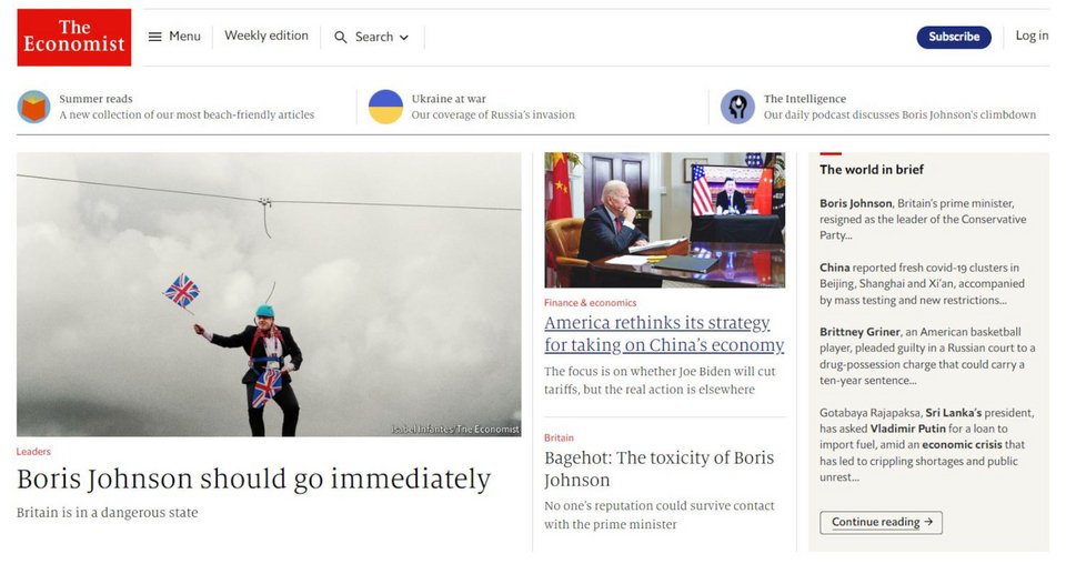 Η πρώτη σελίδα του site του Economist / Φωτογραφία: economist.com