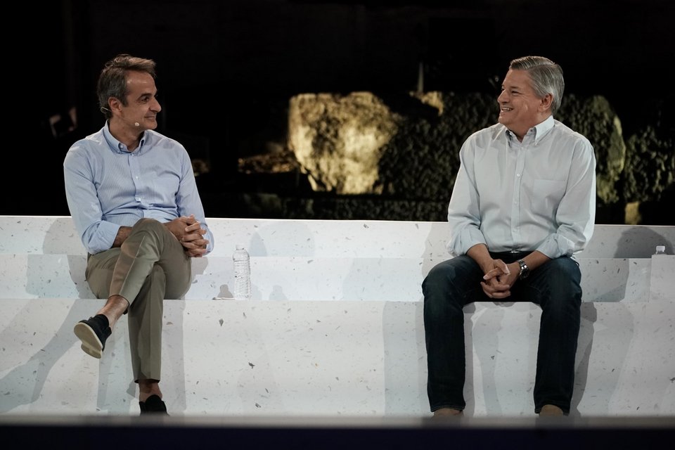 Ο Κυριάκος Μητσοτάκης με τον Co-CEO του Νetflix, Τεντ Σαράντος / Φωτογραφία: Menelaos Myrillas / SOOC