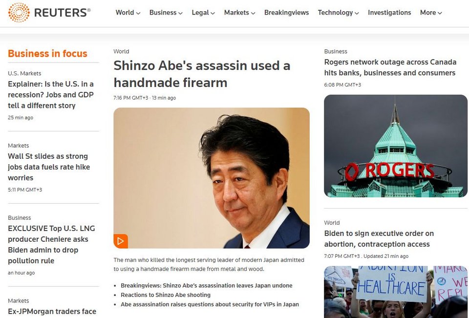 Η πρώτη σελίδα του πρακτορείου Reuters το απόγευμα της Παρασκευής