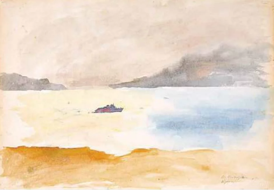 Ο Νικολάου ζωγράφισε τη θέα από την πεζούλα στο σπίτι της Αίγινας. Εκεί που πέρασαν ολοκληρες μέρες, εβδομάδες, μήνες ο ίδιος, η Αγγέλα, ο Μόραλης, ο Καπράλος κ.ο.κ. / ΜΙΕΤ