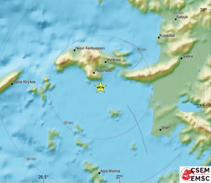 Το ευρωμεσογειακό Ινστιτούτο δείχνει 4,9 Ρίχτερ για τον πρώτο σεισμό