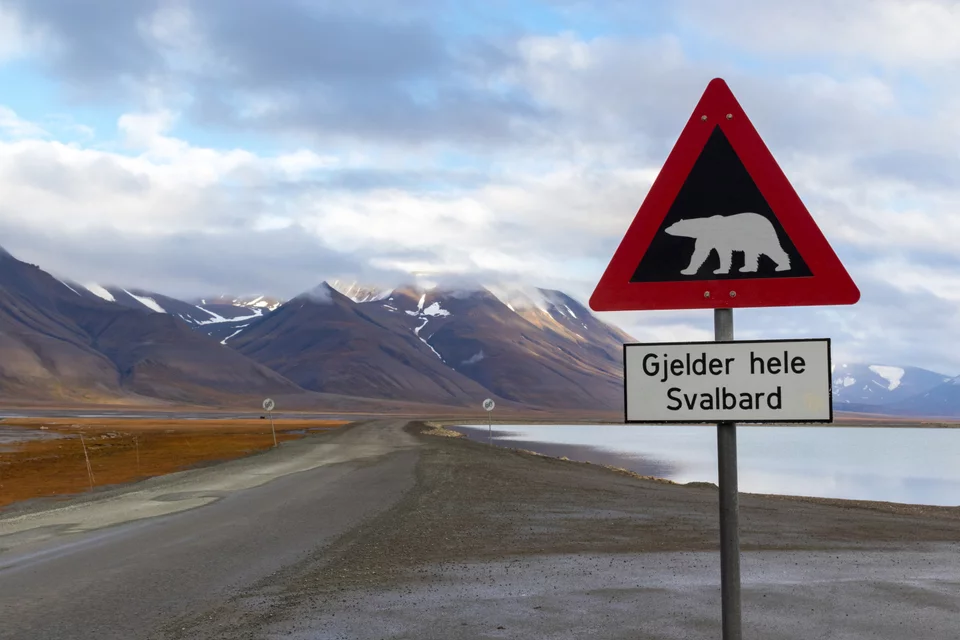 Προειδοποιητική πινακίδα για πολικές αρκούδες στο Σβάλμπαρντ