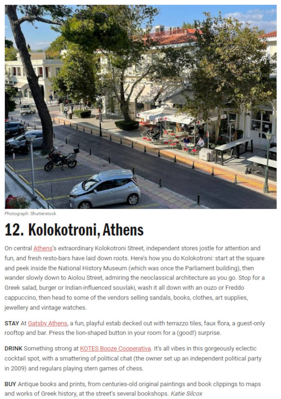 Το απόσπασμα του δημοσιεύματος του Time Out για την οδό Κολοκοτρώνη