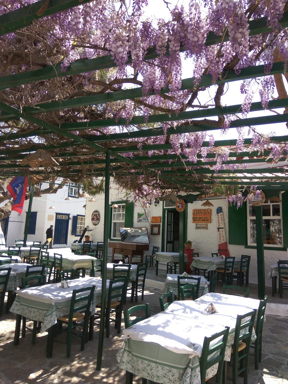 Η αυλή της ταβέρνας Ξερή Ελιά Ντούσκος, όπου τραγουδούσε ο Λέοναρντ Κοέν στα sixties / Φωτογραφία: Xeri Elia Douskos/Facebook
