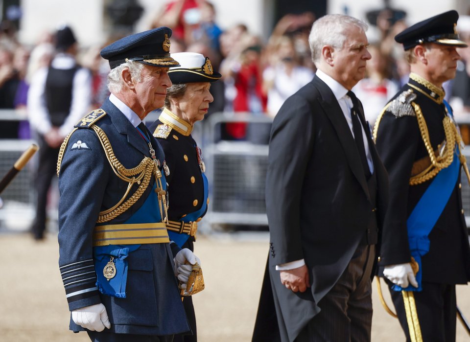 King Charles and Prince Andrew at Queen Elizabeth's funeral