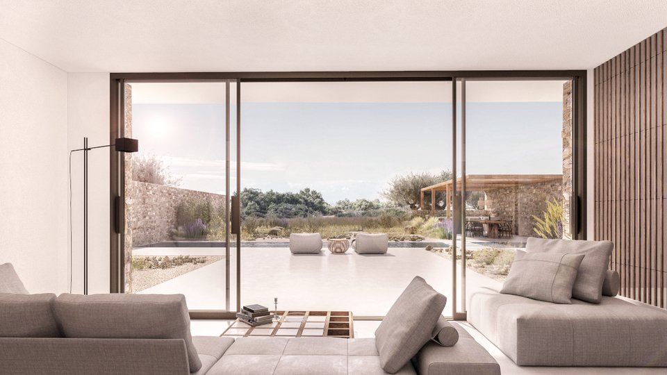 Κυκλαδίτικη αρχιτεκτονική με σύγχρονο design, θέα και χρήση φυσικών τοπικών υλικών είναι, επίσης, μερικά από τα χαρακτηριστικά του έργου.