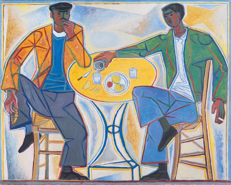 Πίνακας «Δύο άνδρες σε ταβέρνα», του John Craxton, 1953. Λάδι σε καμβά, 83,7χ104,2 εκ. Ιδιωτική συλλογή.