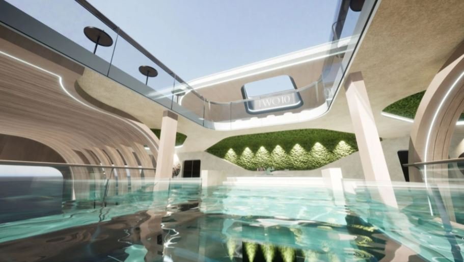 Το γιοτ διαθέτει μια τεράστια πισίνα υπερχείλισης