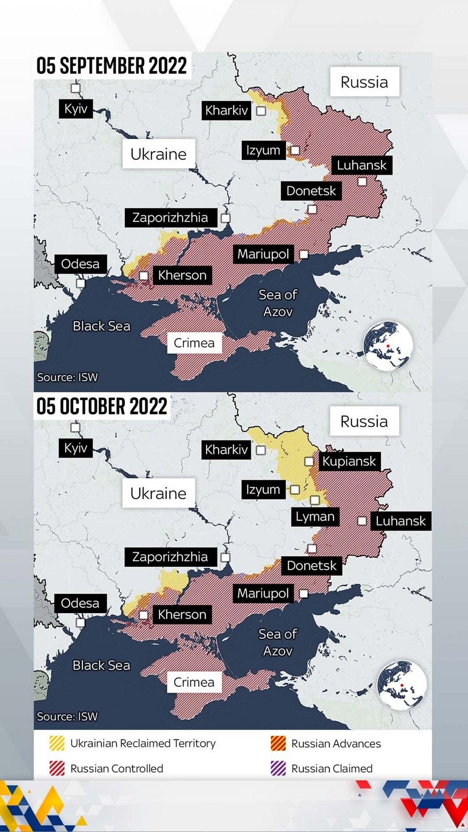 Χάρτης του Sky News που δείχνει πόσα εδάφη έχει ανακτήσει η Ουκρανία / Φωτογραφία: SkyNews