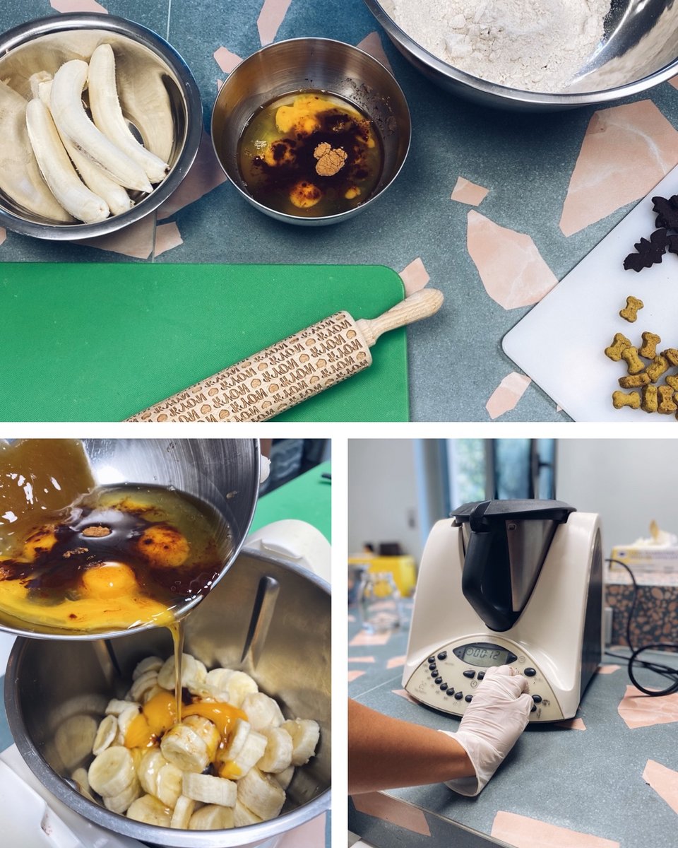 Στάδια από τη διαδικασία παραγωγής: τα υλικά αναμειηβύονται στο επαγγελματικό μίξερ. 