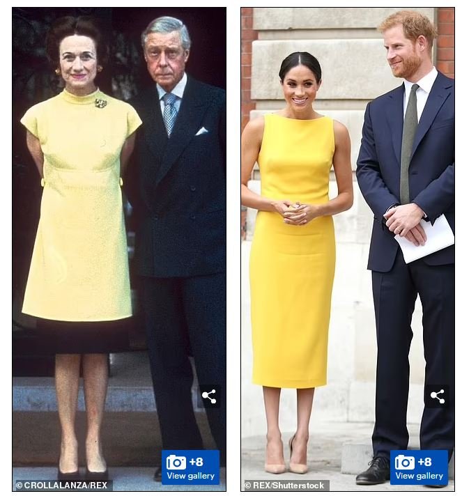 Γουάλις Σίμπσον και η Μέγκαν Μαρκλ με κίτρινο φόρεμα