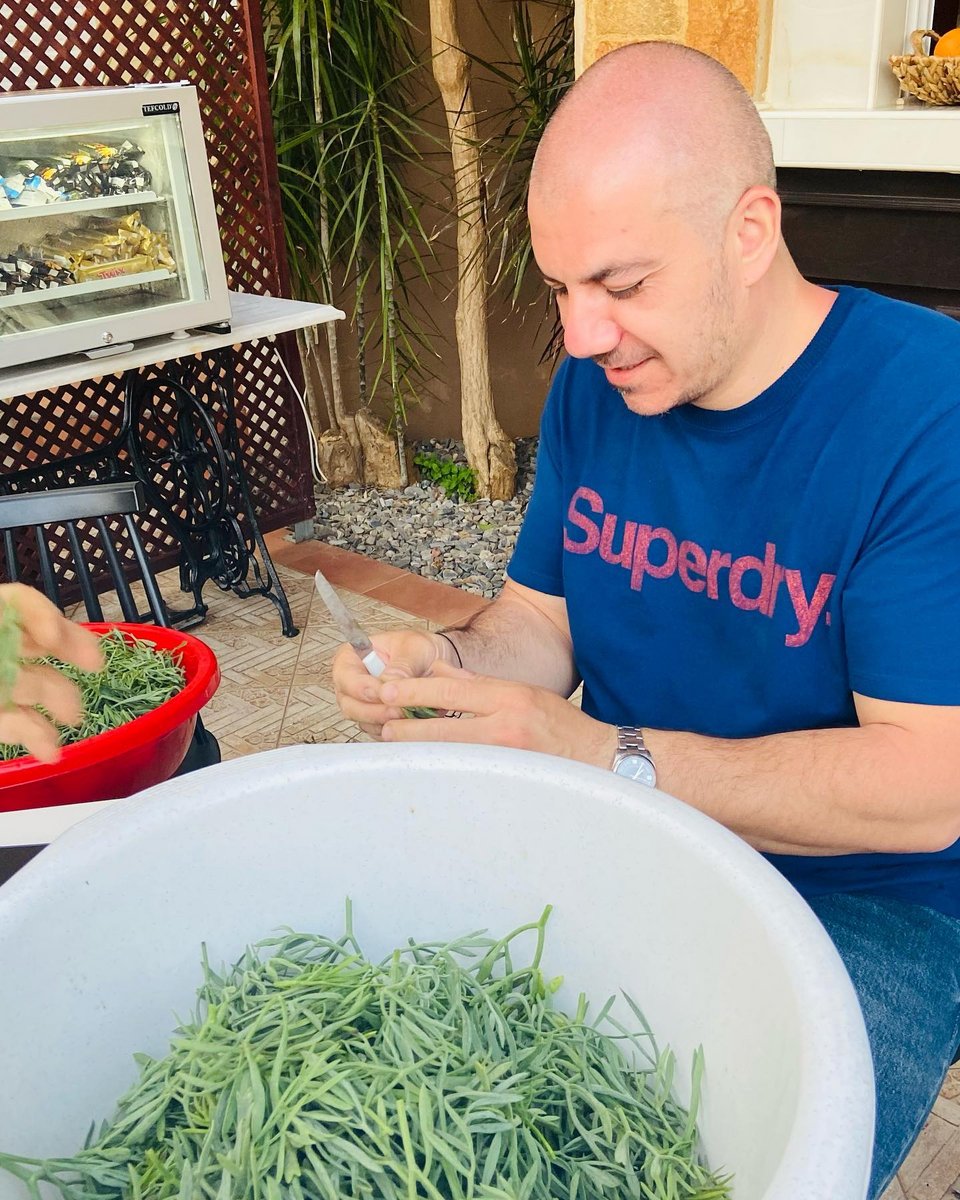 O Πέτρος, ο σεφ του Μικιό στο Παλαιό Φάληρο, καθαρίζει το κρίταμο από την Κρήτη που θα χρησιμοποιήσει στην κουζίνα του / Φωτογραφία: tomikiopfaliro/Instagram