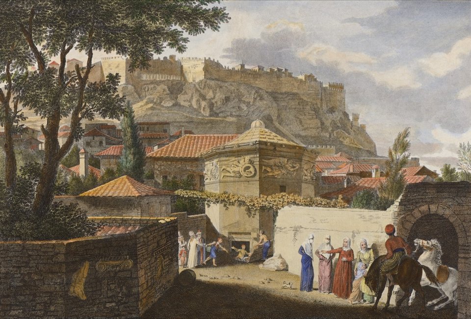 Έργο των J. Stuart και Ν. Revett / Το ελληνιστικό μνημείο των Αέρηδων στην οθωμανική Αθήνα ήταν ενσωματωμένο στα σπίτια και στους κήπους της πόλης. Ευγενική παραχώρηση Συλλογή Τάκη Καμαρινού