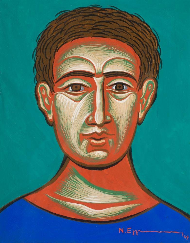 Νίκος Εγγονόπουλος (1907-1985), «Πορτραίτο», 1949. Τέμπερα σε χαρτί, 23 × 18,5 εκ. Συλλογή Ελένης Καλλιγά-Ιδιωτική συλλογή