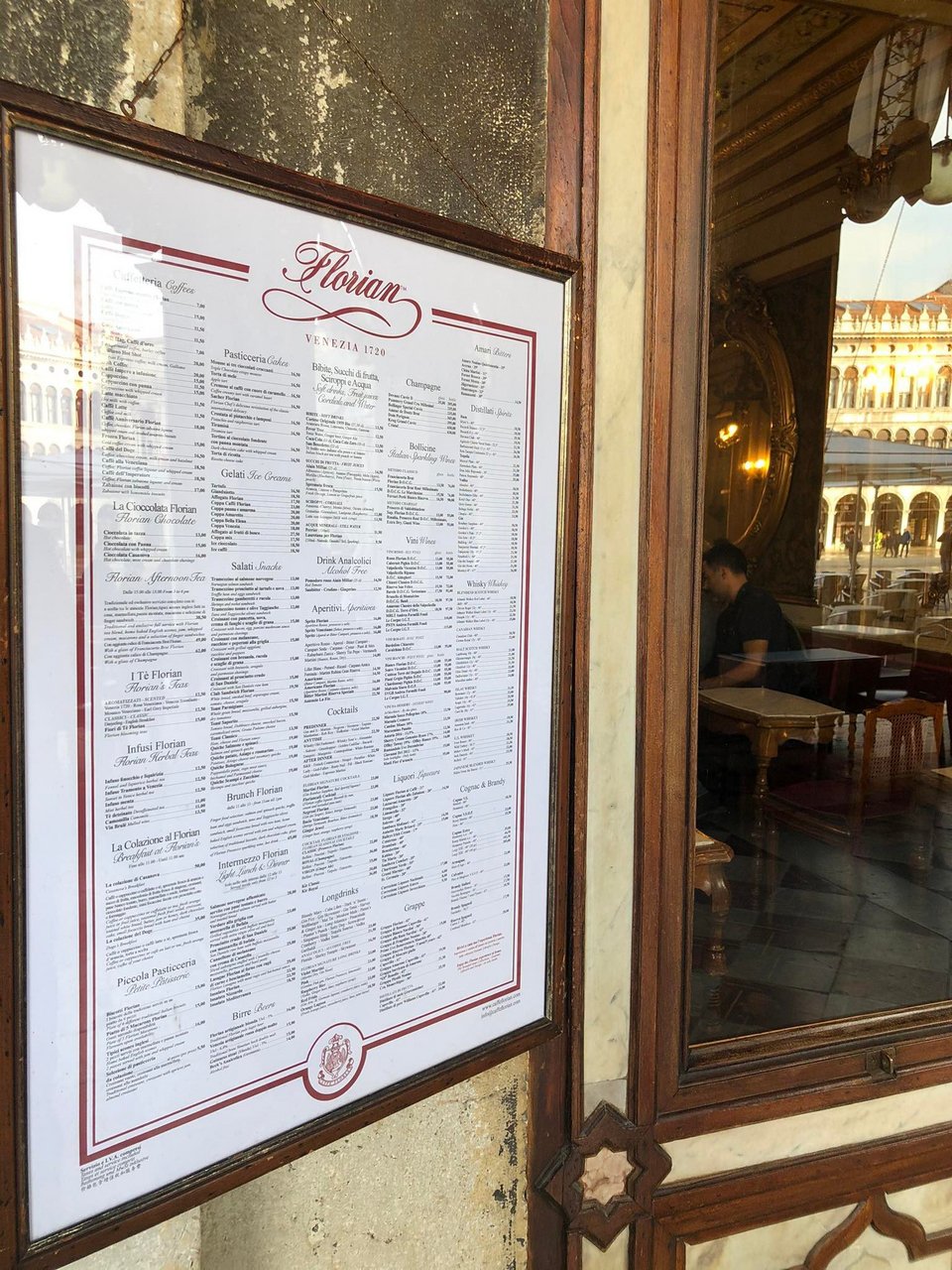 O κατάλογος του Caffé Florian.