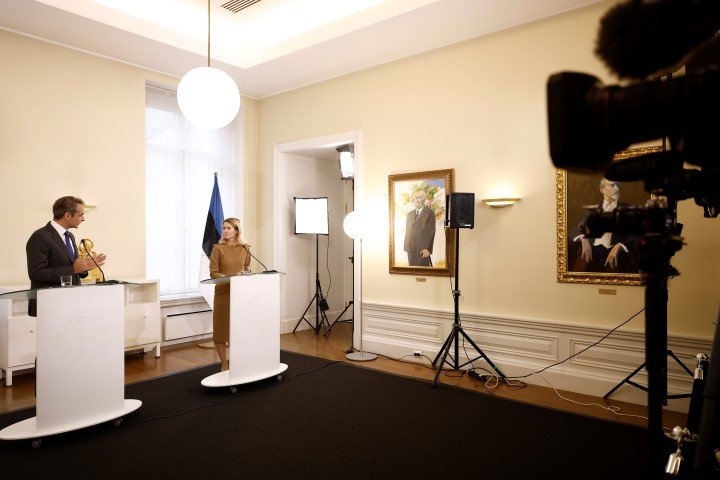 Η κοινή συνέντευξη Τύπου που παραχώρησαν Κυριάκος Μητσοτάκης και Κάγια Κάλλας / Φωτογραφία: ΓτΠ / Δημήτρης Παπαμήτσος
