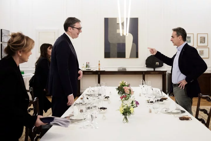 Δείπνο Μητσοτάκη στον Σέρβο πρωθυπουργό Βούτσιτς στο Μαξίμου - Φωτογραφία: Δημήτρης Παπαμήτσος/Γραφείο Τύπου Πρωθυπουργού