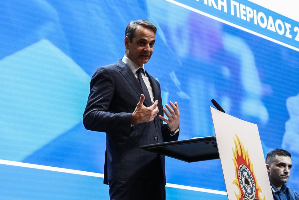 Ο πρωθυπουργός Κυριάκος Μητσοτάκης στην εκδήλωση για τη λήξη της αντιπυρικής περιόδου / EUROKINISSI
