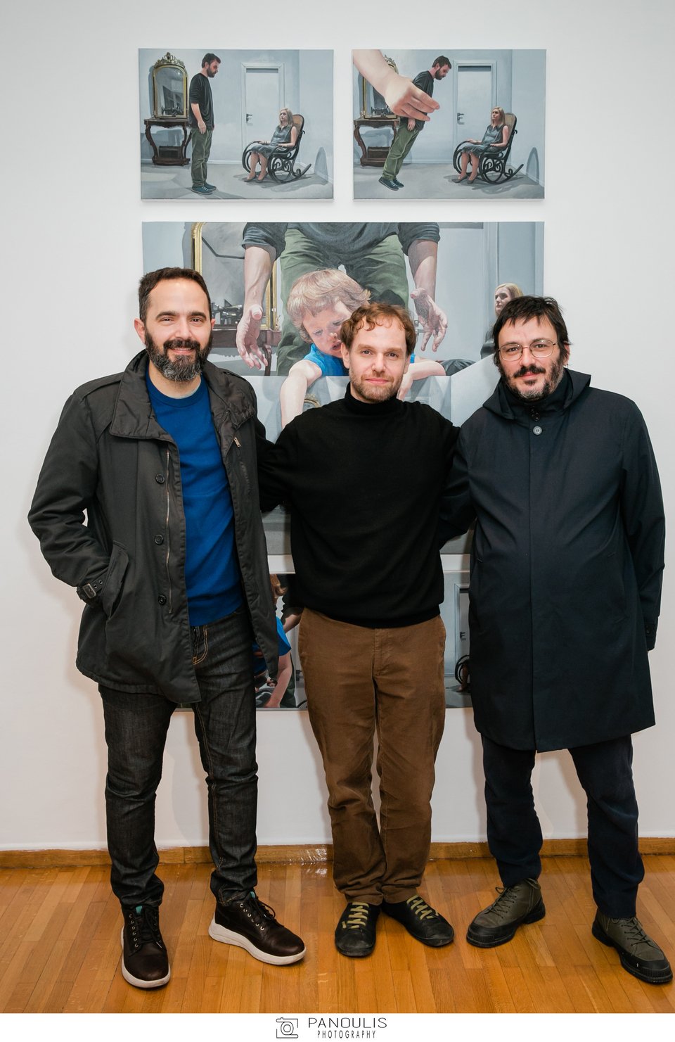 Ο ζωγράφος Δημήτρης Αναστασίου με τους εικαστικούς Νίκο Μόσχο και Αλέκο Κυραρίνη