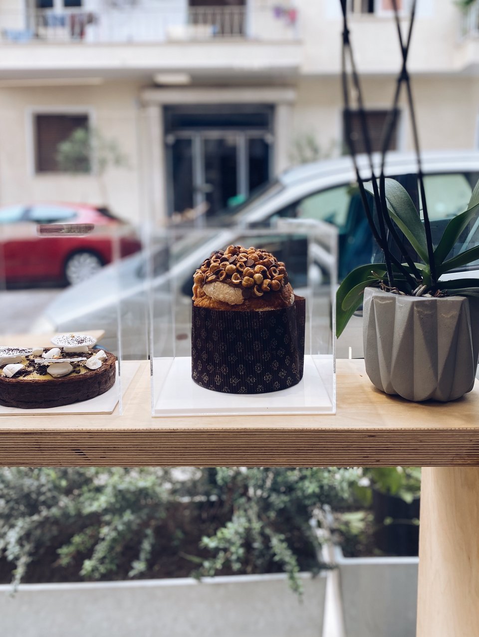 Πανετόνε στη βιτρίνα του εργαστηρίου του Αντώνη Σελέκου στο Παγκράτι. 