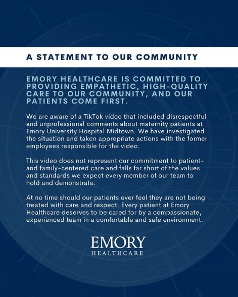 Σε ανακοίνωσή του, το νοσοκομείο αποκήρυξε τη συμπεριφορά των νοσοκόμων.  