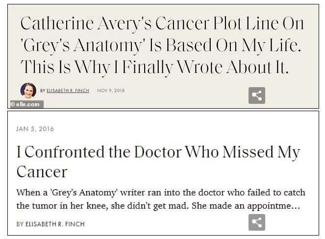 Η Finch έγραψε πολλά δοκίμια και άρθρα για δημοσιεύματα όπως το ELLE και το The Hollywood Reporter περιγράφοντας λεπτομερώς τη μάχη της με τον καρκίνο των οστών