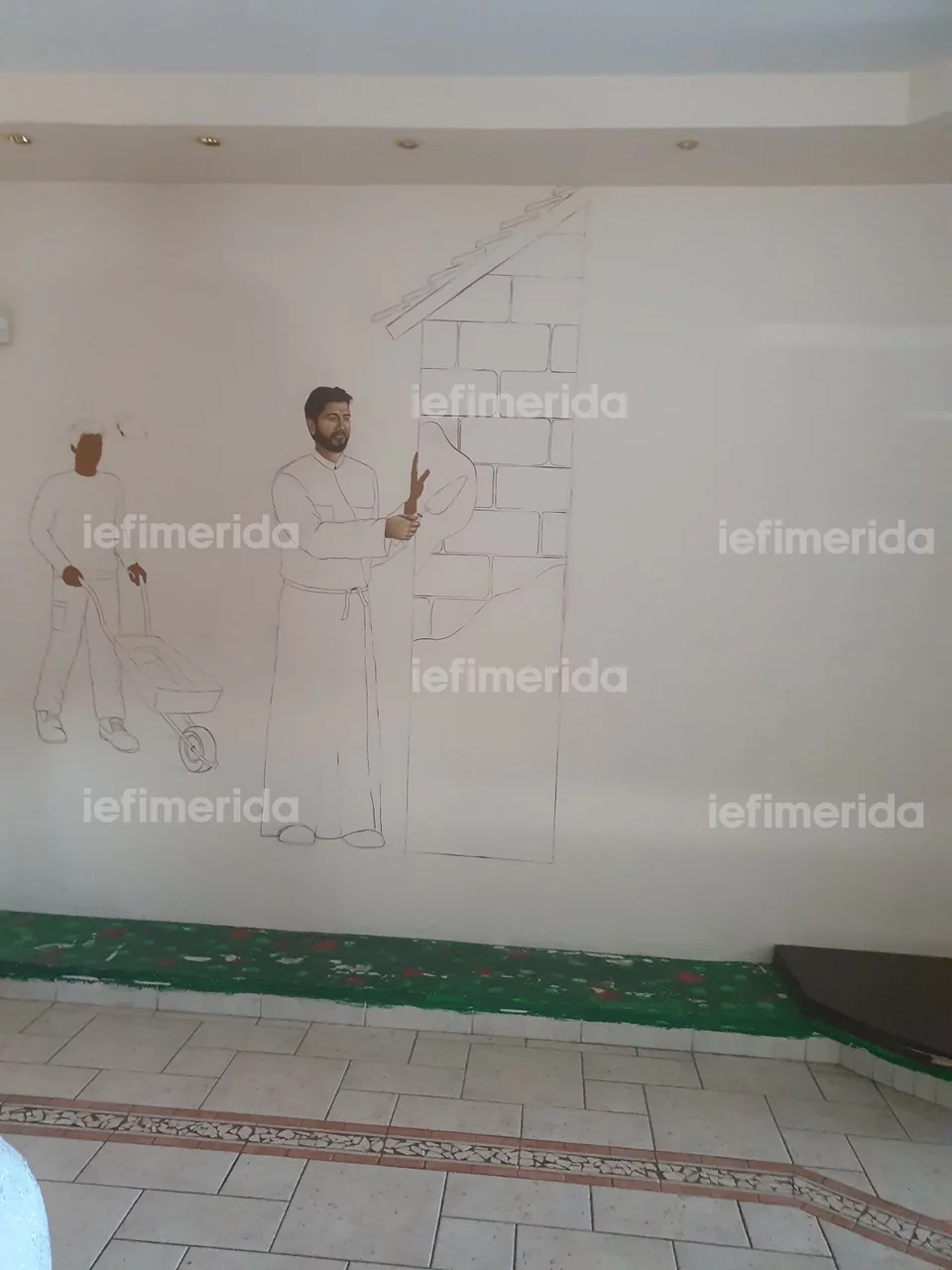 Η τοιχογραφία με τον πατέρα Αντώνιο στη δομή της Κιβωτού στο Βόλο