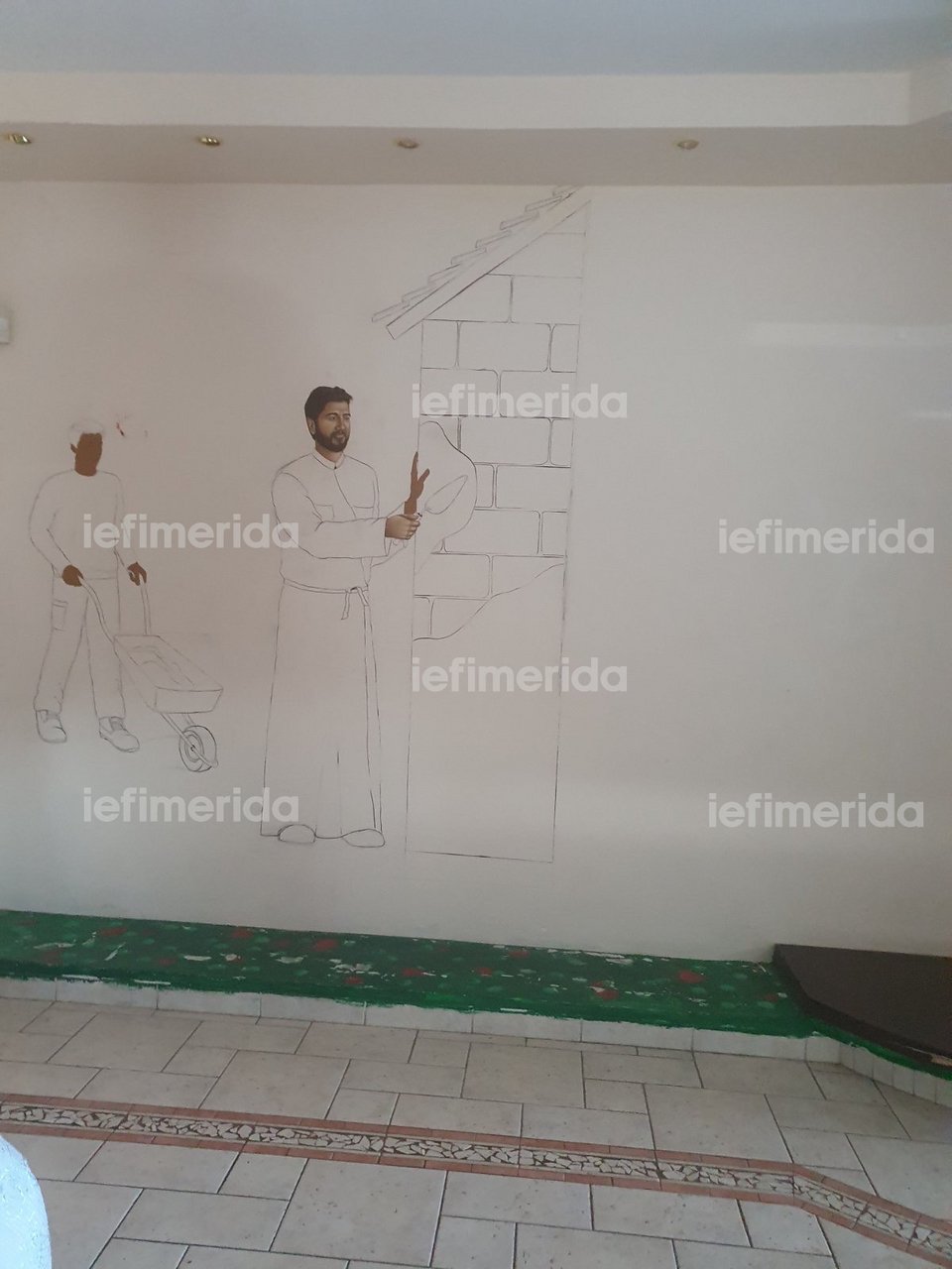 Η τοιχογραφία με τον πατέρα Αντώνιο στη δομή της Κιβωτού στο Βόλο 