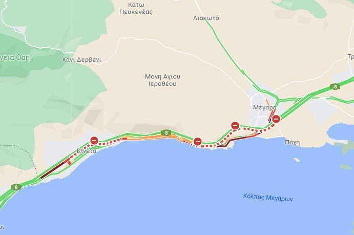 Κλειστή η Ε.Ο. Αθηνών-Κορίνθου στο ρεύμα προς Κόρινθο.