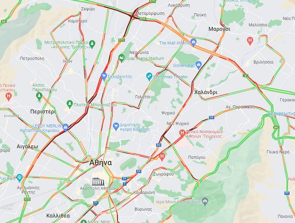 Κίνηση στους δρόμους 8:40 / google maps