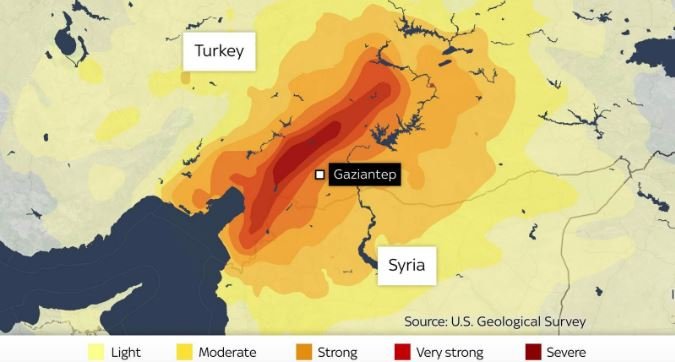 Το επίκεντρο του σεισμού 7,8 Ρίχτερ στην Τουρκία / U.S. Geological Survey