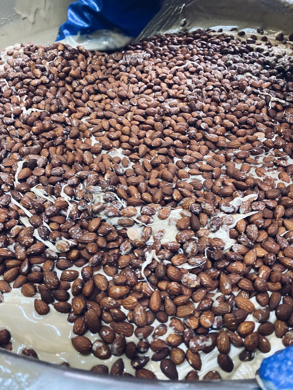 Ο χαλβάς εμπλουτίζεται με μια μεγάλη ποσότητα ολόκληρων αμυγδάλων  / Φωτογραφία: Μάνος Λειβαδάρος/iefimerida.gr