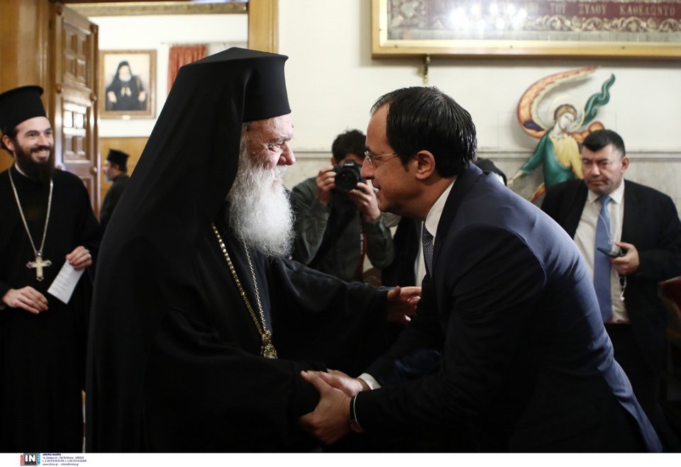 Ο πρόεδρος της Κυπριακής Δημοκρατίας Νίκος Χριστοδουλίδης σε συνάντηση με τον Αρχιεπίσκοπο Ιερώνυμο / Φωτογραφία: Intime - ΠΕΡΙΣΤΕΡΗΣ ΔΗΜΗΤΡΗΣ
