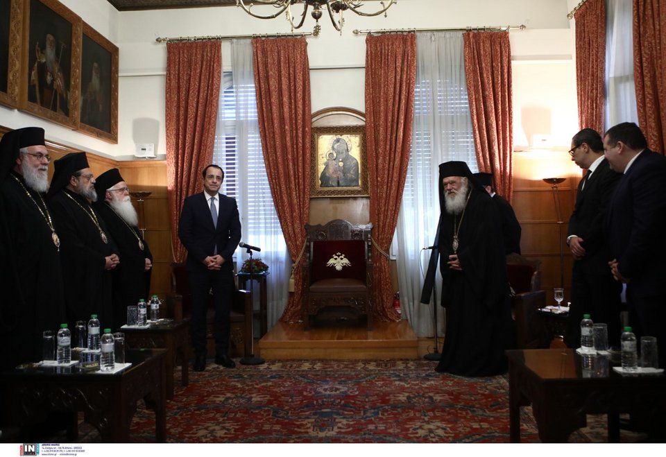 Ο πρόεδρος της Κυπριακής Δημοκρατίας Νίκος Χριστοδουλίδης σε συνάντηση με τον Αρχιεπίσκοπο Ιερώνυμο / Φωτογραφία: Intime - ΠΕΡΙΣΤΕΡΗΣ ΔΗΜΗΤΡΗΣ