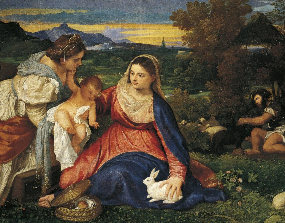 Στην Παναγία του Κουνελιού (1520-30) του Τιτσιάνο, ένα λαγουδάκι συμβολίζει την αγνότητα