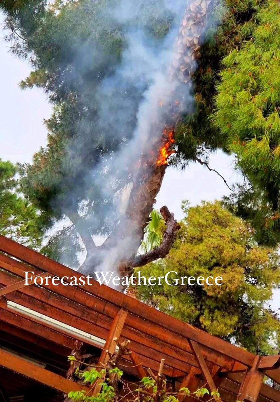 Φωτιά σε πεύκο στο Μαρούσι από κεραυνό / Forecast Weather Greece