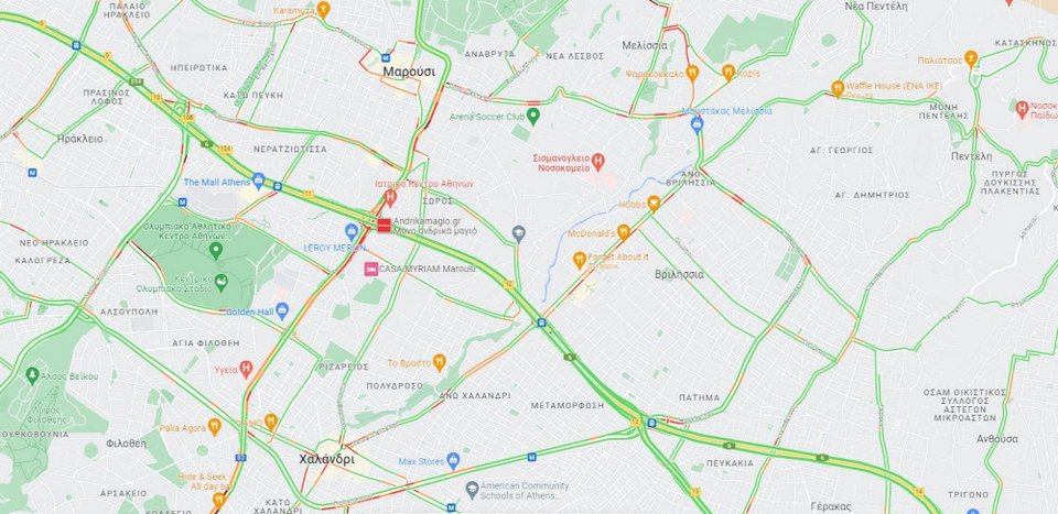 Η εικόνα στην Κηφισίας λίγο πριν τις 20:00/ Google maps, screenshot