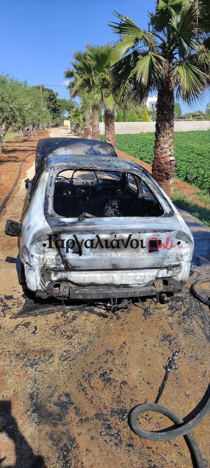 Το καμμένο αυτοκίνητο στη Μαραθόπολη Μεσσηνίας