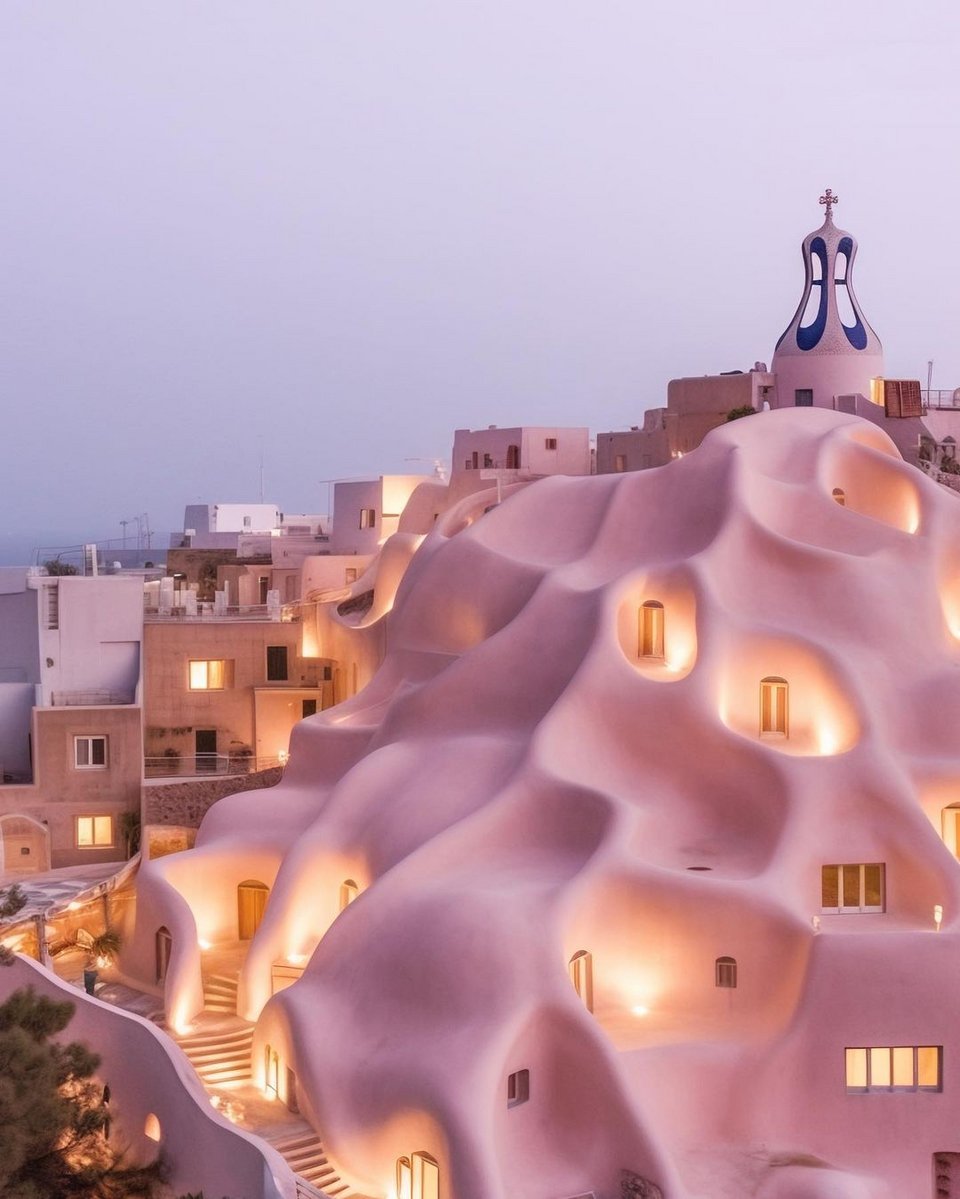 Η Σαντορίνη με αρχιτεκτονική Γκαουντί σε φωτογραφία τεχνητής νοημοσύνης που δημιούργησε ο φωτογράφος Κώστας Σπαθής / Φωτογραφία Ai: spathumpa/Instagram