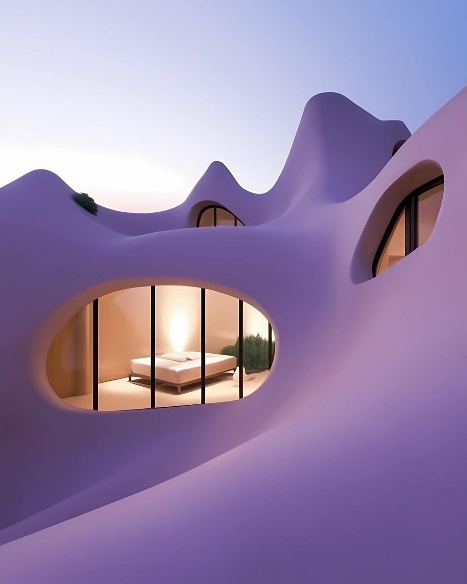 Ο αιγαιοπελαγίτικος μινιμαλισμός συναντά τον μοντερνισμό του Γκαουντί στη Σαντορίνη της τεχνητής νοημοσύνης / Φωτογραφία Ai: spathumpa/Instagram