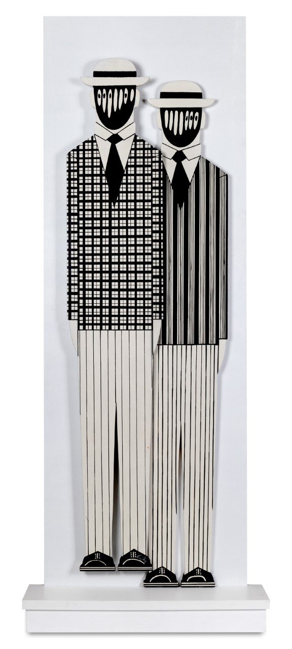Γιάννης Γαiτης (1923-1984), Δύο ανδρικές φιγούρες, ζωγραφισμένο σε ξύλο, 172Χ51 Χ3,6 cm, Τιμή εκτίμησης €12.000-16.000