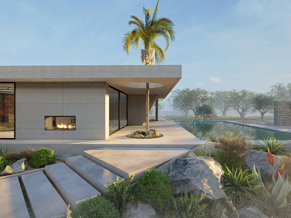 Η μοντέρνα κατοικία Pavilion Residence των The Hive Αrchitects, με τον φοίνικα και την πισίνα, θυμίζει τον ποπ αρτ πίνακα του «A Bigger Splash» (1967) του David Hockney.