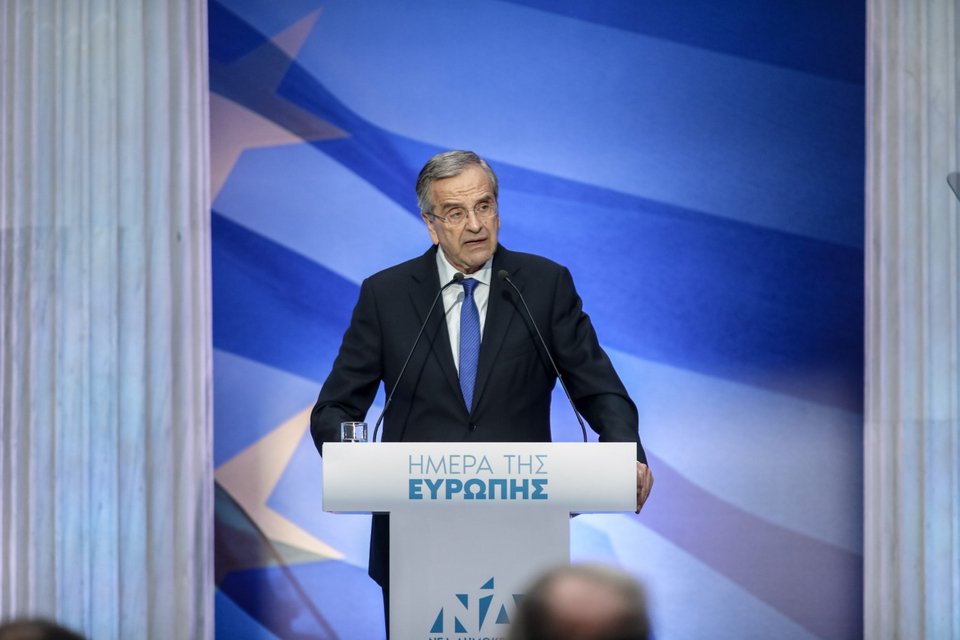 Ο πρώην πρωθυπουργός Αντώνης Σαμαράς κατά την ομιλία του στο Ζάππειο Μέγαρο για την Ημέρα της Ευρώπης