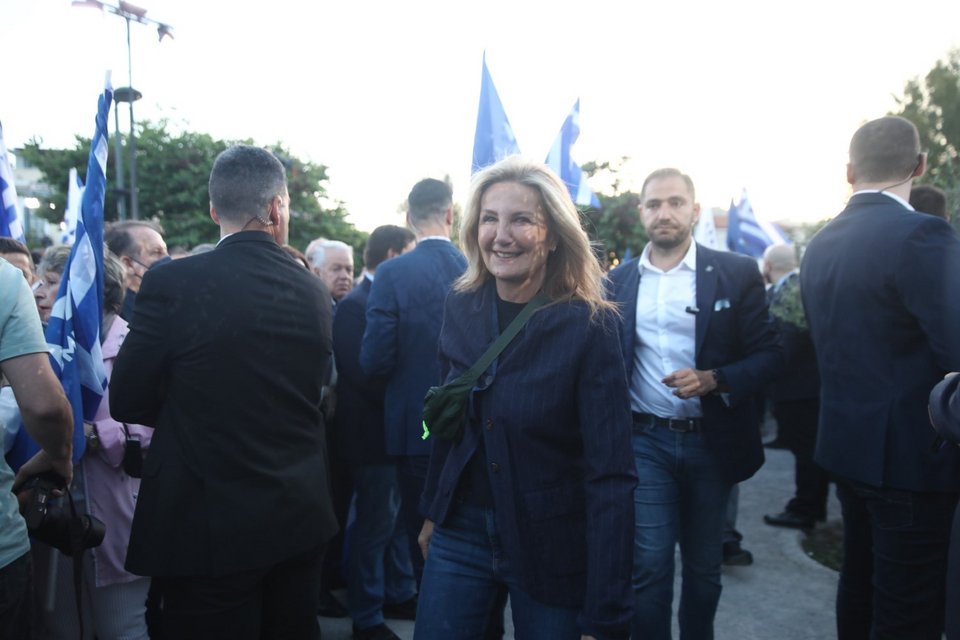 Η Μαρέβα Μητσοτάκη στην προεκλογική ομιλία του Κυριάκου Μητσοτάκη στο Θησείο / Φωτογραφία: Eurokinissi