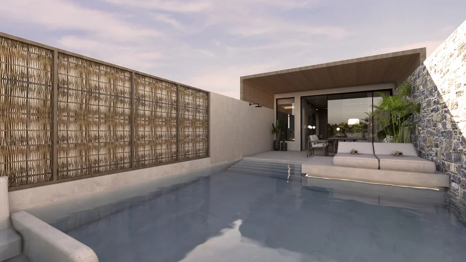 Καθεμία από τις 60 σουίτες του Pnoé Breathing Life διαθέτει δική της πισίνα