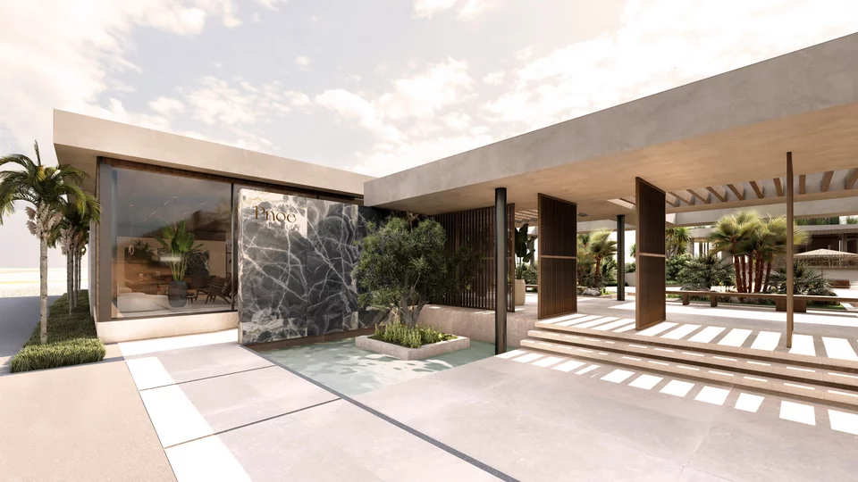 Μάρμαρο, ξύλο και πέτρα είναι τα υλικά που κυριαρχούν στο design του resort Pnoé Breathing Life