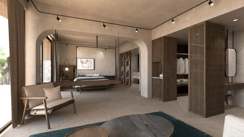 Μακέτα από το εσωτερικό των δωματίων του resort Pnoé Breathing Life