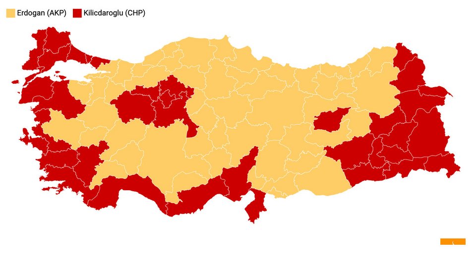 Ο χάρτης με τα εκλογικά αποτελέσματα στην Τουρκία