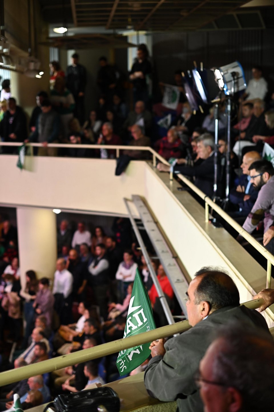 Φίλοι και στελέχη του ΠΑΣΟΚ στο Πνευματικό Κέντρο της Καλαμάτας, κατά την ομιλία του προέδρου του Κινήματος Νίκου Ανδρουλάκη 